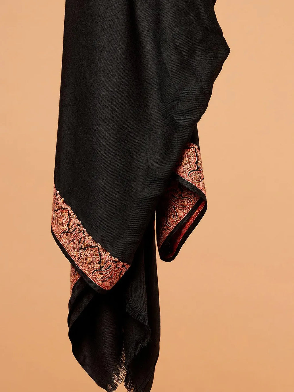 Elegant Shawl Wool Blend with Border Pattern in Black