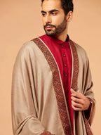 Classic Shawl Wool Blend with Border Pattern in Beige