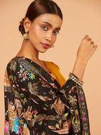 Elegant Shawl Wool Blend with Aari Embroidery Pattern in Black