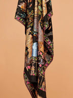 Elegant Shawl Wool Blend with Aari Embroidery Pattern in Black