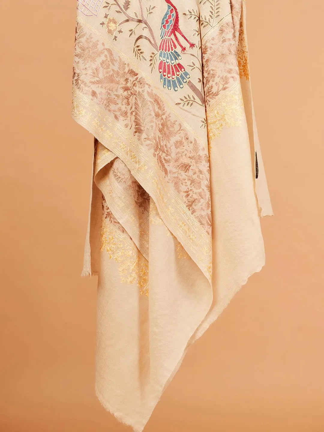 Chic Stole Wool Blend with Kaani With Aari Embroidery Pattern in Beige