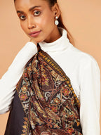 Chic Stole Wool Blend with Kaani With Aari Embroidery Pattern in Black