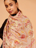 Chic Stole Wool Blend with Kaani With Aari Embroidery Pattern in Orange
