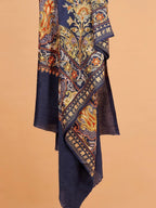 Elegant Stole Wool Blend with Kaani With Aari Embroidery Pattern in Blue