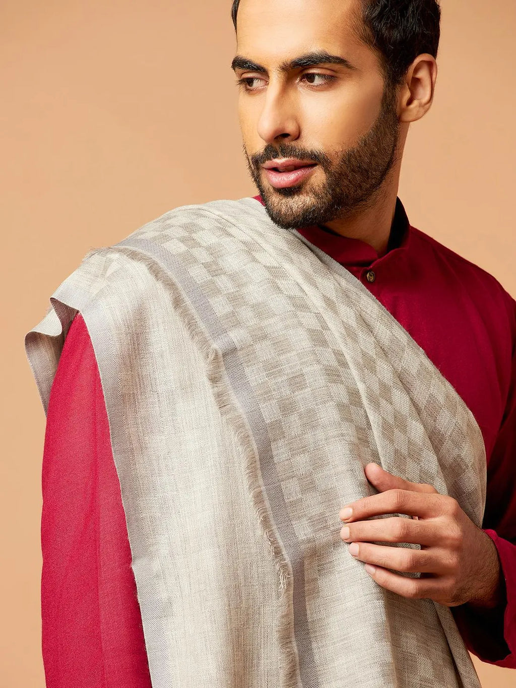 Classic Shawl Wool Blend with Gents Check Pattern in Multi