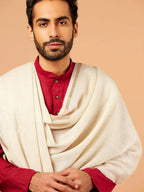 Classic Shawl Wool Blend with Gents Golden Border in Ivory