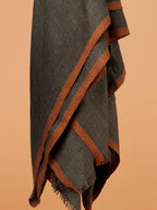 Classic Shawl Wool Blend with Gents Brown Border in Charcoal Black