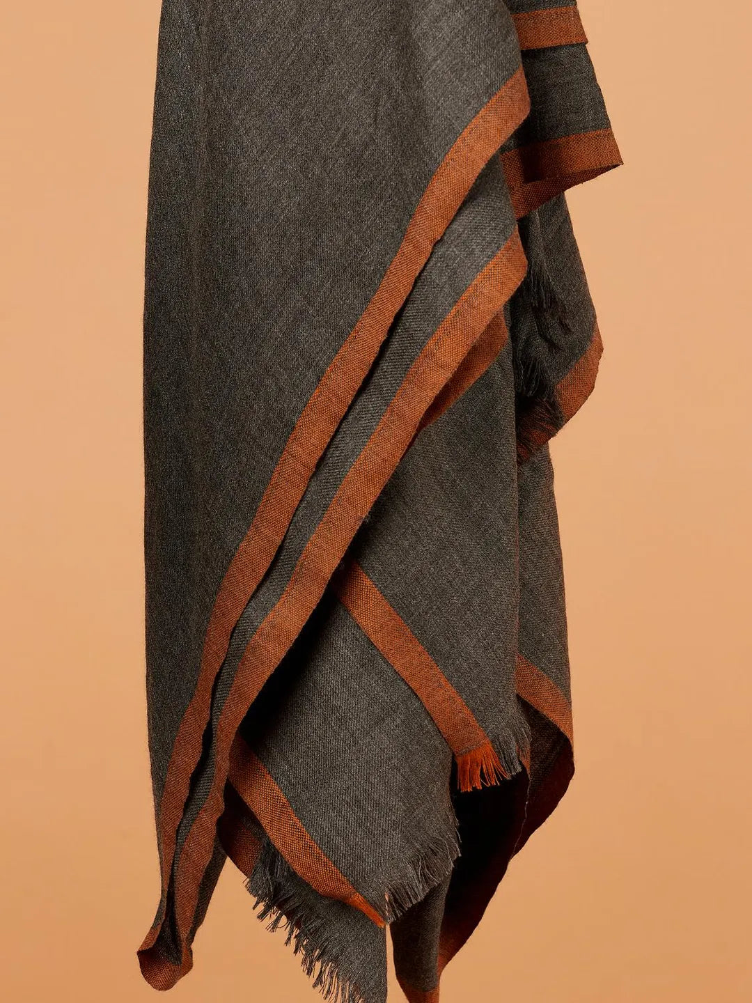 Classic Shawl Wool Blend with Gents Brown Border in Charcoal Black