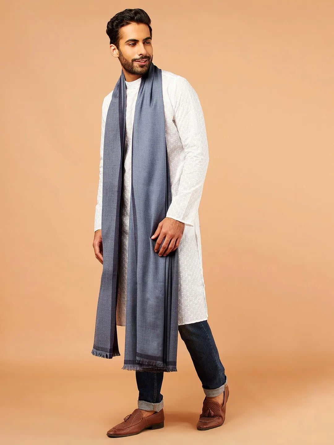 Classic Shawl Wool Blend with Gents Kaani Pattern in Multi