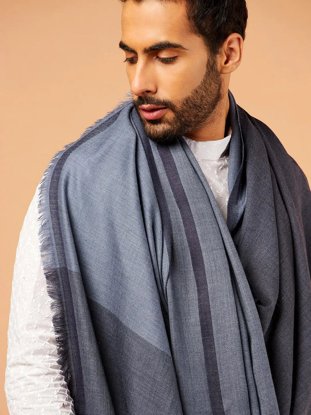 Classic Shawl Wool Blend with Gents Kaani Pattern in Multi