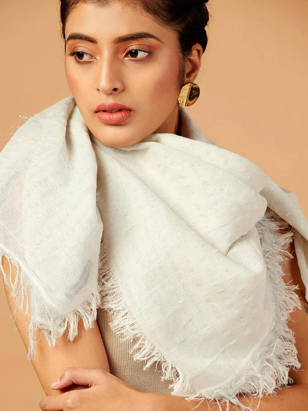 Casual Scarf with Dobby Pattern in White