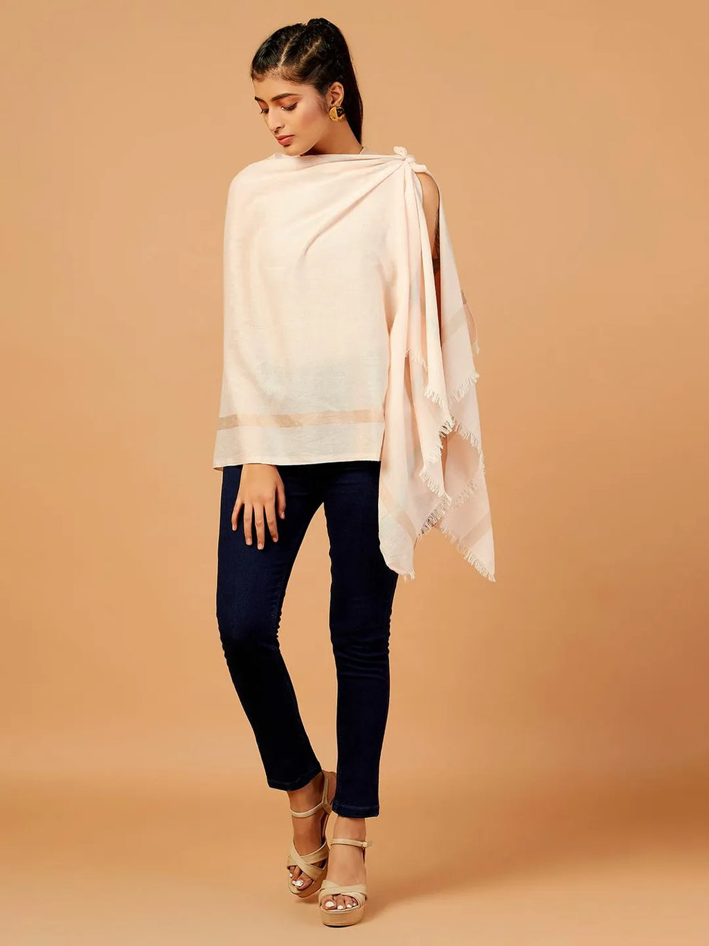 Casual Scarf with Dobby Pattern in Orange