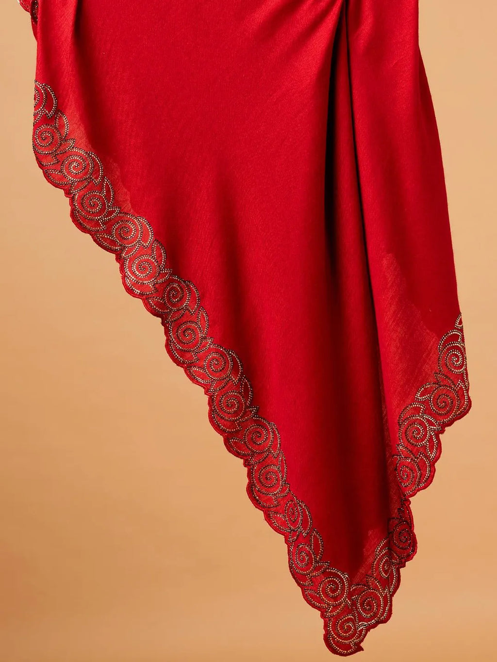 Elegant Stole Wool Blend with Dobby Pattern in Red