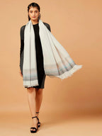 Chic Stole Wool Blend with Dobby Pattern in White