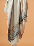 Chic Stole Wool Blend with Dobby Pattern in White