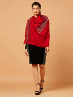 Elegant Stole Wool Blend with Dobby Pattern in Red