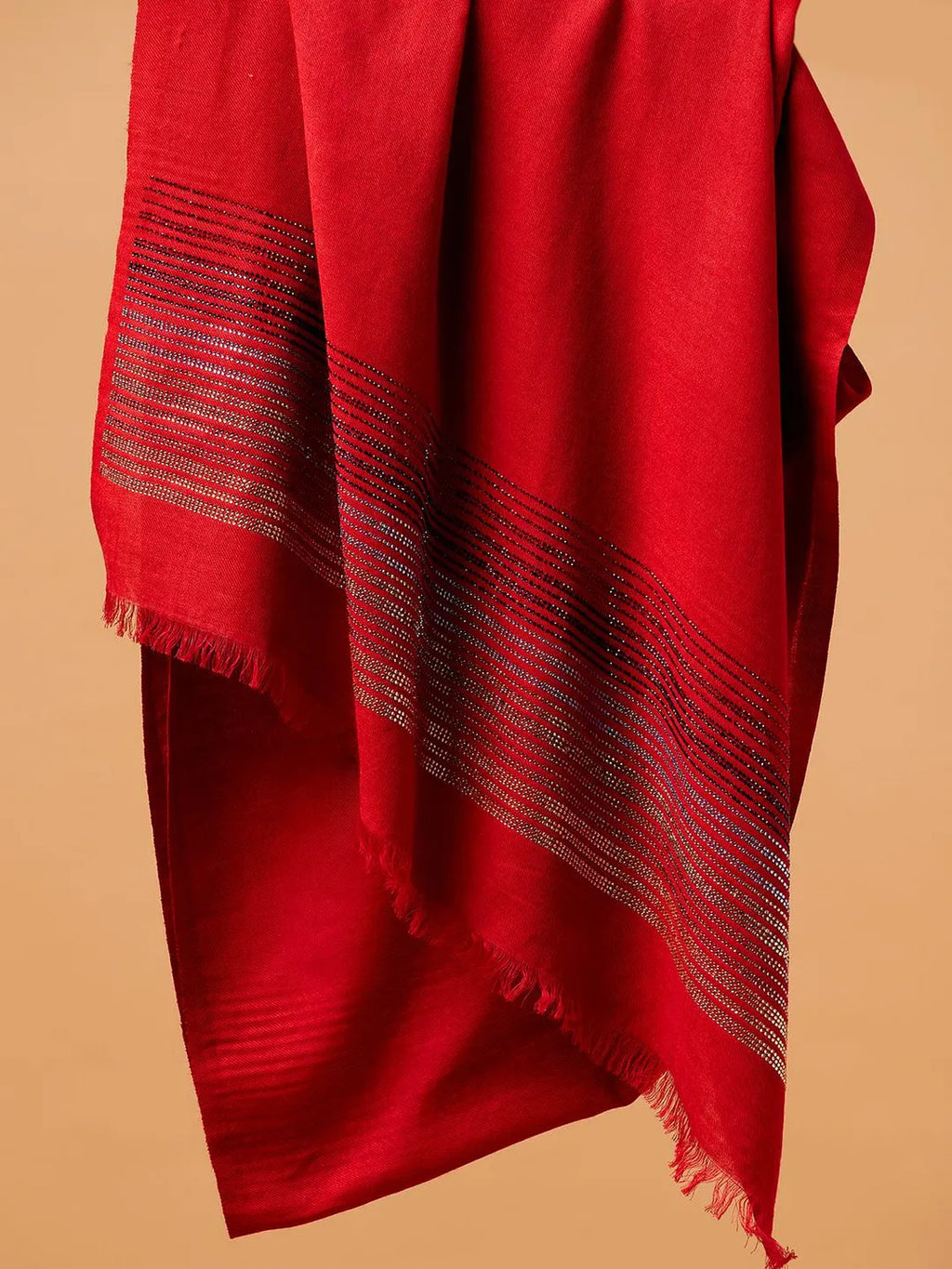 Elegant Stole Wool Blend with Dobby Pattern in Red