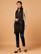 Chic Stole Wool Blend with Dobby Pattern in Black