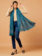 Elegant Stole Wool Blend with Dobby Pattern in Blue
