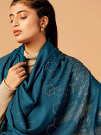 Elegant Stole Wool Blend with Dobby Pattern in Blue