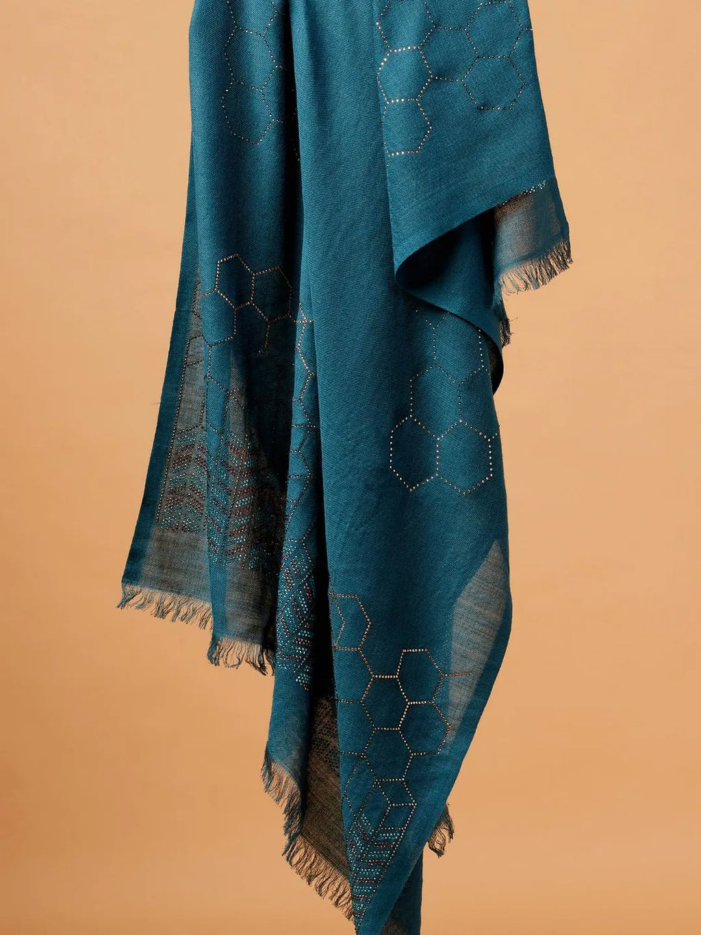 Elegant Stole Wool Blend with Dobby Pattern in Blue