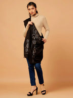 Chic Stole Wool Blend with Dobby Pattern in Black