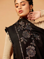 Chic Stole Wool Blend with Dobby Pattern in Black