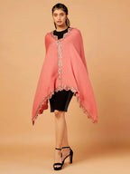 Elegant Stole Wool Blend with Dobby Pattern in Orange