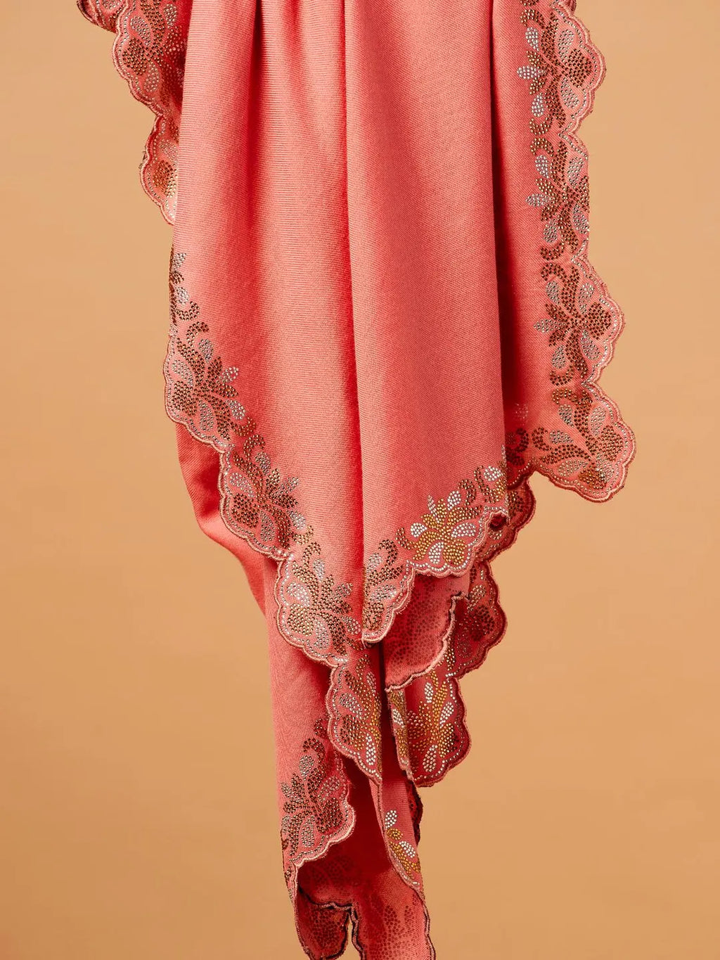 Elegant Stole Wool Blend with Dobby Pattern in Orange