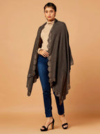 Elegant Stole Wool Blend with Dobby Pattern in Brown