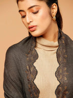 Elegant Stole Wool Blend with Dobby Pattern in Brown