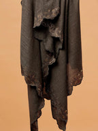 Elegant Stole Wool Blend with Dobby Pattern in Brown