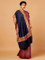 Classic Shawl Wool Blend with Aari Embroidery Pattern in Blue