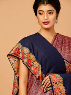Classic Shawl Wool Blend with Aari Embroidery Pattern in Blue