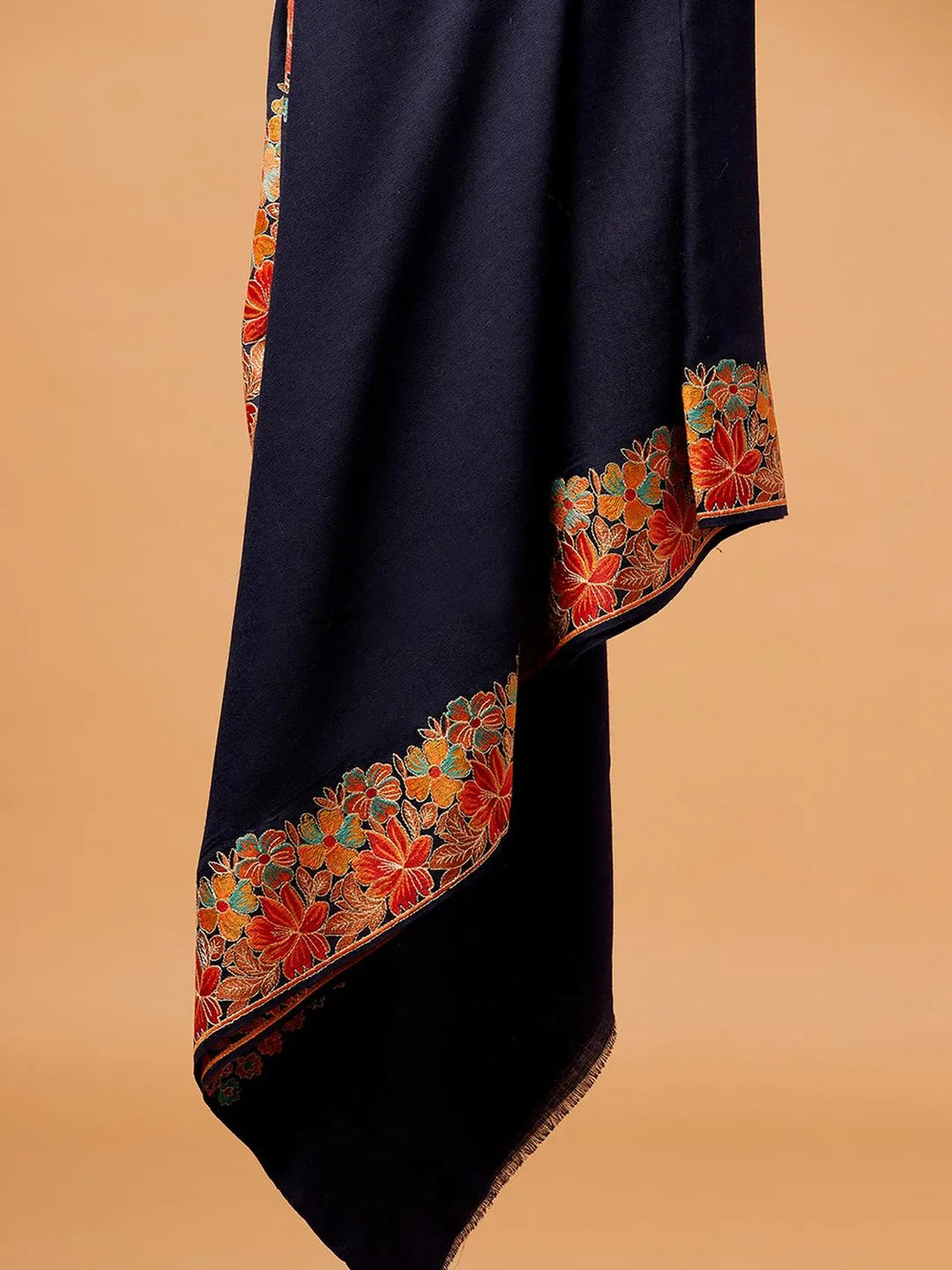 Classic Shawl Wool Blend with Aari Embroidery Pattern in Blue
