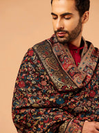 Elegant Shawl Wool Blend with Kaani Pattern in Black