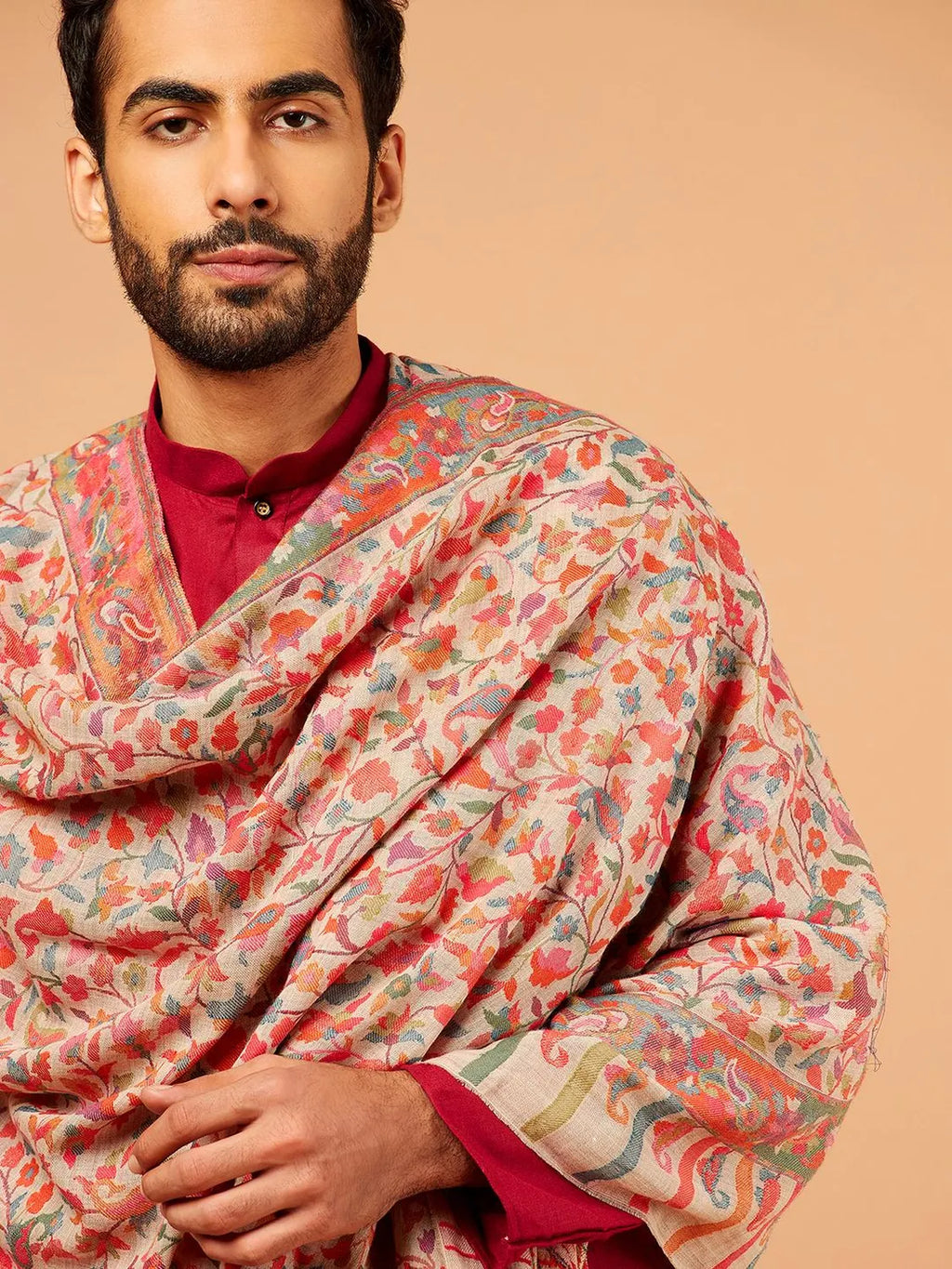 Elegant Shawl Wool Blend with Kaani Pattern in Multi