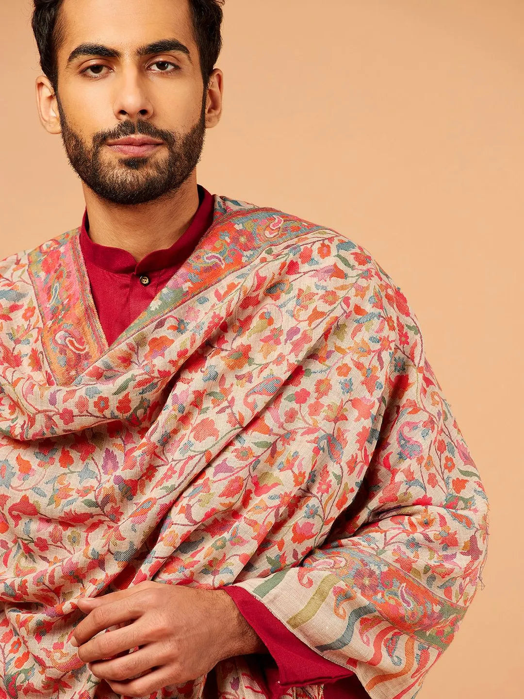 Elegant Shawl Wool Blend with Kaani Pattern in Multi