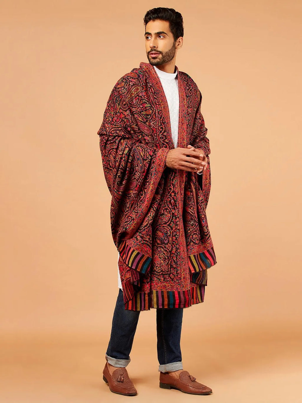 Classic Shawl Wool Blend with Kaani Pattern in Multi