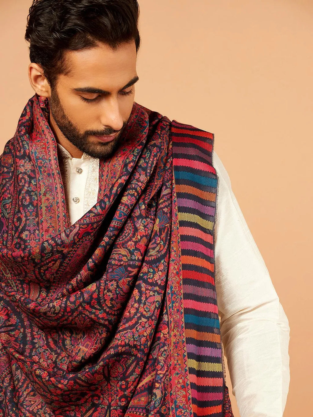 Classic Shawl Wool Blend with Kaani Pattern in Multi