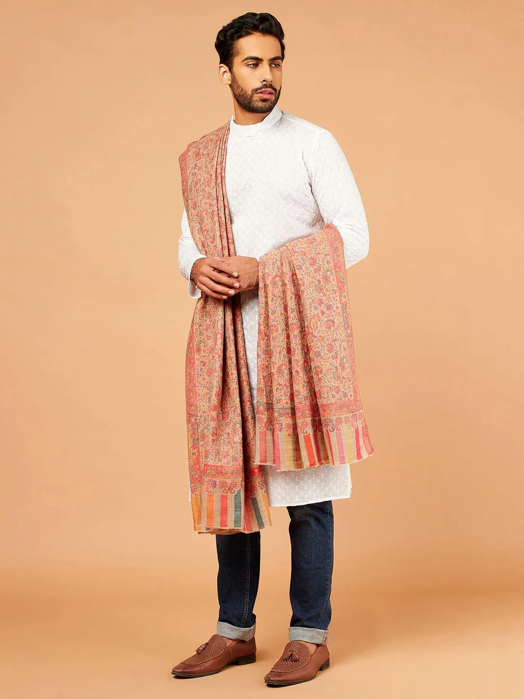 Classic Shawl Wool Blend with Kaani Pattern in Multi