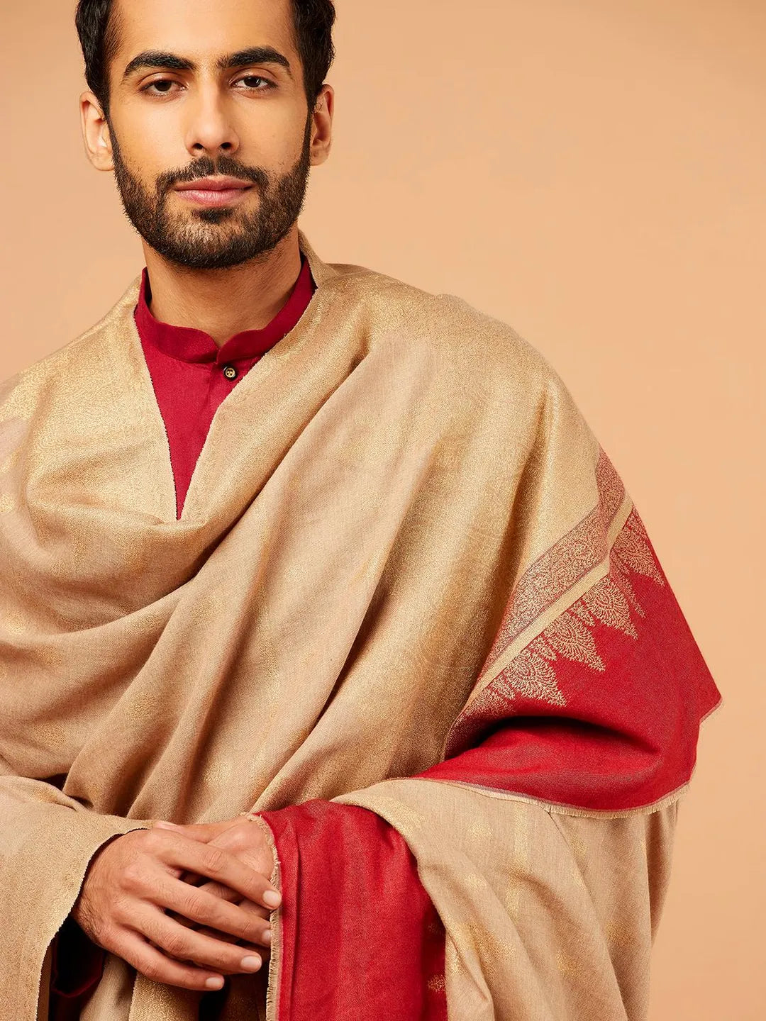 Classic Shawl Wool Blend with Kaani Pattern in Beige