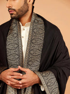 Elegant Shawl Wool Blend with Kaani Pattern in Black