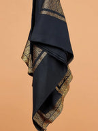 Elegant Shawl Wool Blend with Kaani Pattern in Navy Blue