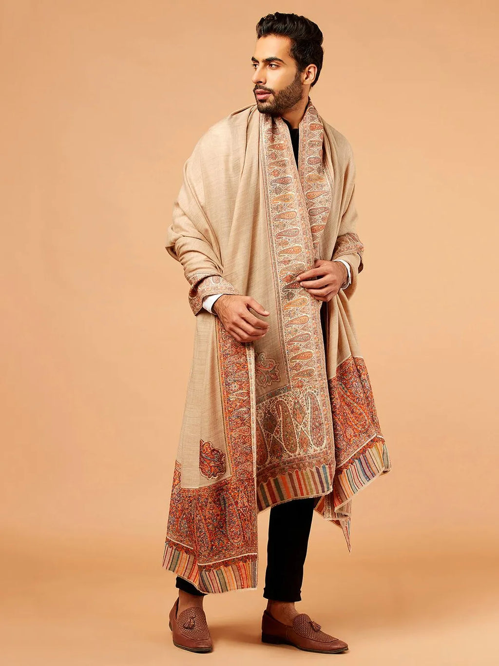 Elegant Shawl Wool Blend with Kaani Pattern in Multi