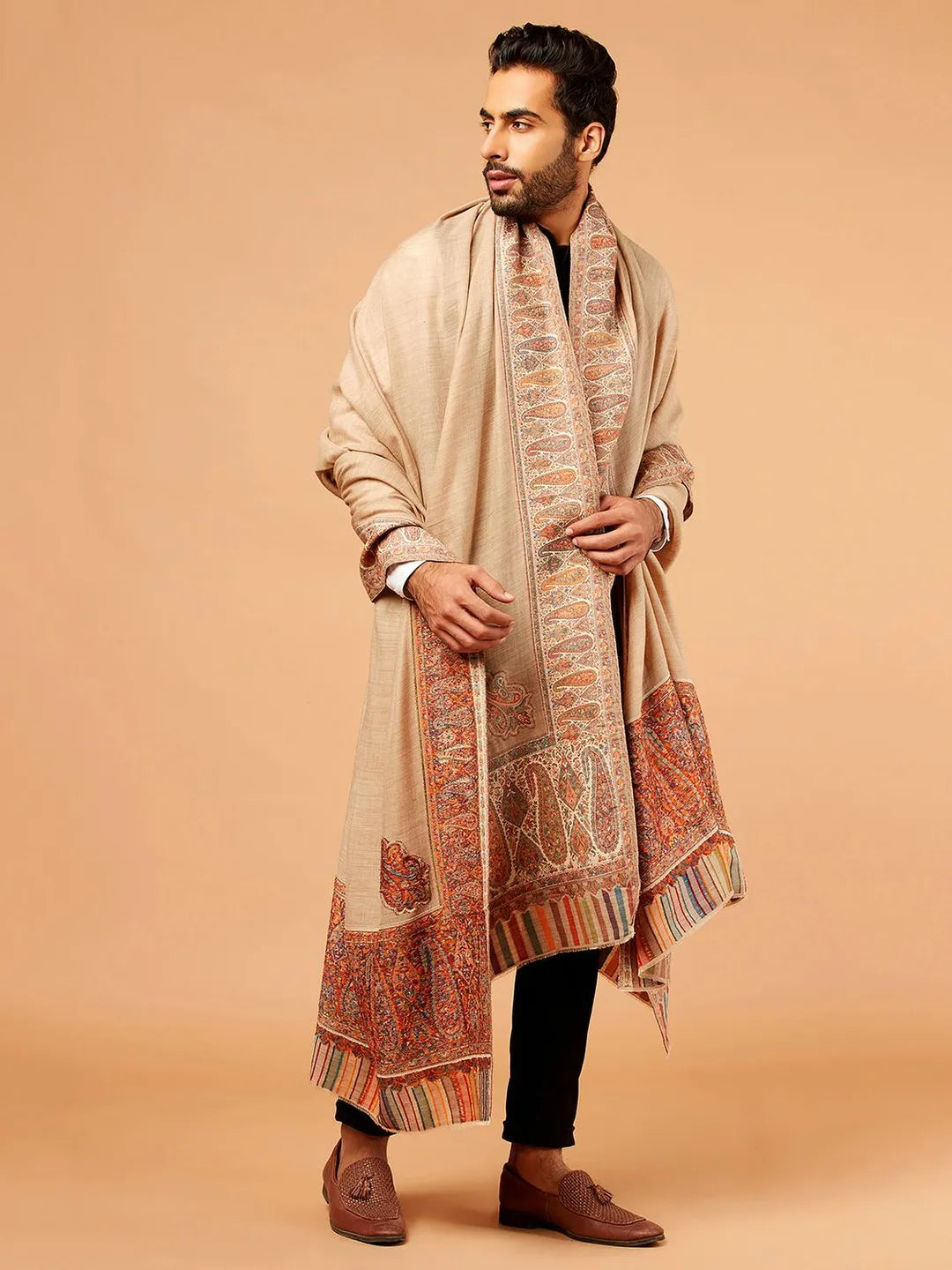 Elegant Shawl Wool Blend with Kaani Pattern in Multi