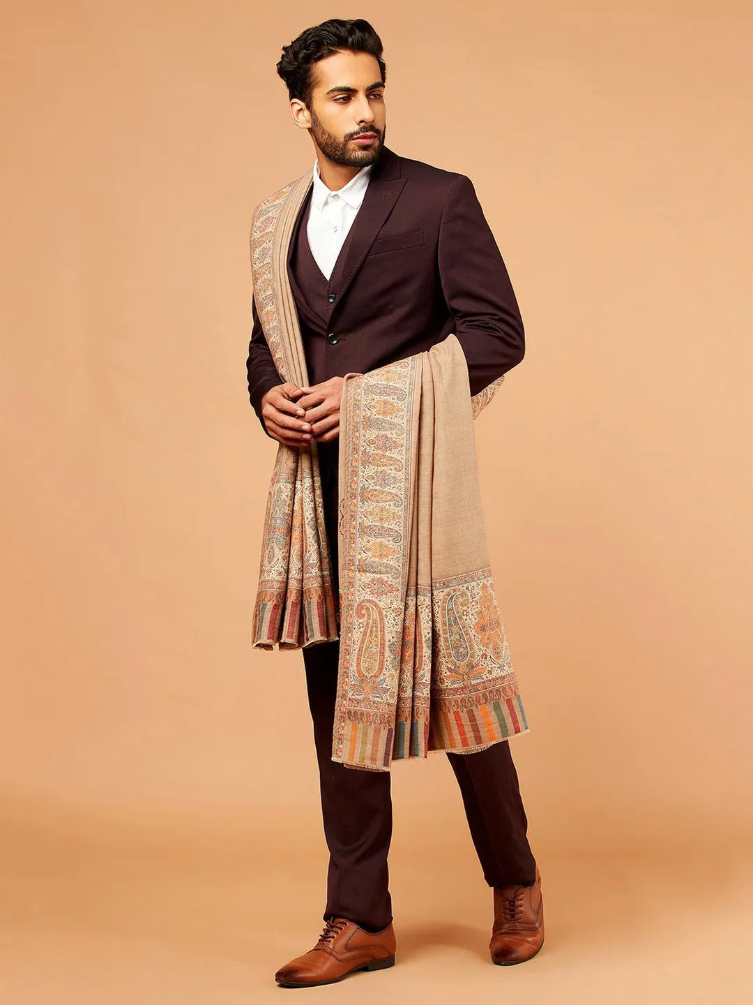 Classic Shawl Wool Blend with Kaani Pattern in Multi
