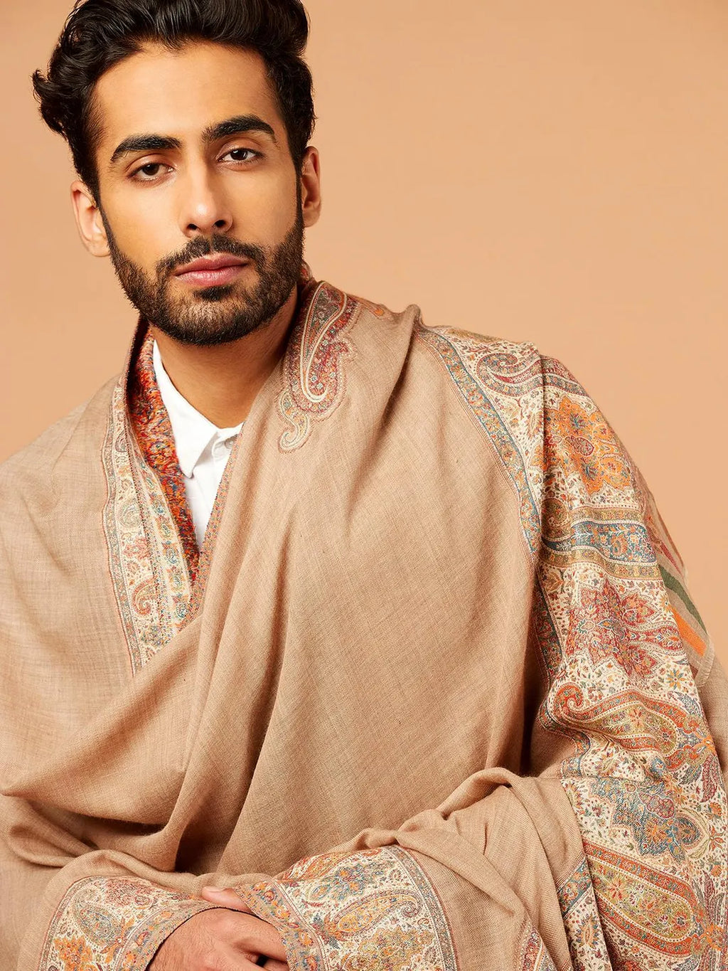 Classic Shawl Wool Blend with Kaani Pattern in Multi