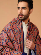 Classic Shawl Wool Blend with Gulaabdaar Jama Pattern in Blue