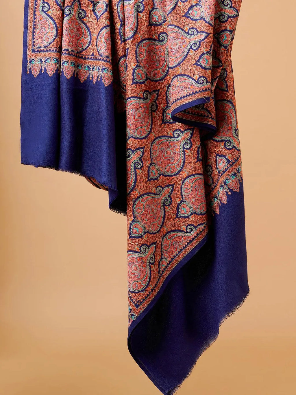 Classic Shawl Wool Blend with Gulaabdaar Jama Pattern in Blue